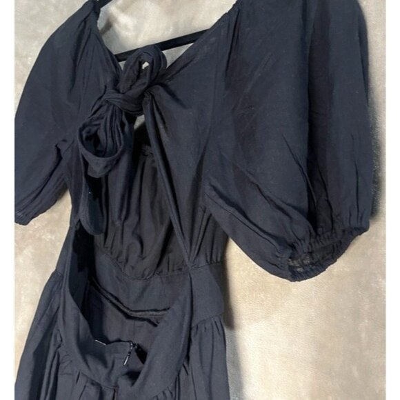 SHEIN Midi Black Backless Cut Out Puff Sleeve Self Tie Smocked Waist Scoop Neck - Picture 9 of 15